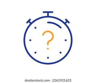 Symbol der Quiz-Linie. Zeitgeber mit Fragezeichen. Faq Zeitsymbol. Farbenvolles Konzept der dünnen Linie. Quizsymbol im linearen Stil. Bearbeitbarer Strich. Vektorgrafik