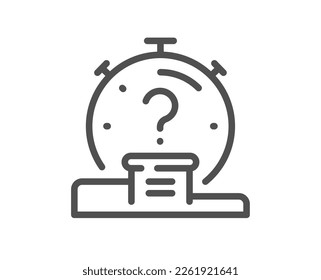 Symbol der Quiz-Linie. Zeitgeber mit Fragezeichen. Faq Zeitsymbol. Qualitätsdesign-Element. Quizsymbol im linearen Stil. Bearbeitbarer Strich. Vektorgrafik