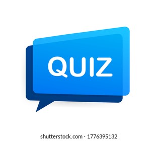 Quiz Logo mit Uhr, Konzept der Fragebogenshow, Quiz-Taste, Fragewettbewerb. Vektorgrafik.