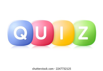 Quiz logo with color bubbles icon. Answer question competition, Examination test and Questionnaire game. Color 3d quiz text. Trivia game logo design. Vector