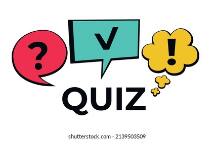 Quiz Logo In Comic Style. Quiz Brainy Game. Vector