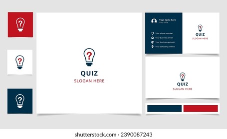Quiz logo design with editable slogan. Branding book and business card template.