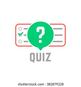 quiz logo with exam test. concept of tv show, support, faq, vote, query, forum, who issue, knowledge verification. flat style trend modern quizz emblem design vector illustration on white background