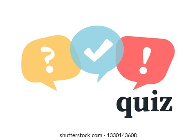 Quiz-Logo mit Sprudelsymbolen. flache Sprechzeichen für Luftblasen. Konzept der sozialen Kommunikation, Chatting, Interview, Abstimmung, Diskussion, Gespräche, Teamdialog, Gruppenchat
