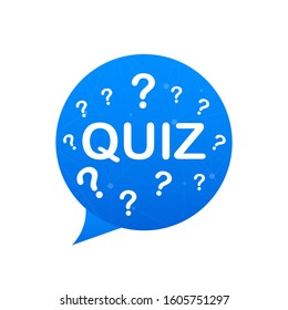 Quiz logo with speech bubble symbols, concept of questionnaire show sing, quiz button, question competition. Vector stock illustration.