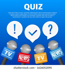 Quiz logo with speech bubble symbols, concept of questionnaire show sing, quiz button.