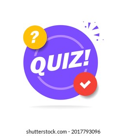Quiz logo with speech bubble symbols, concept of questionnaire show sing, quiz button, question competition, exam, interview modern emblem design vector illustration isolated on white background.
