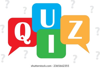 Quiz logo with speech bubble symbols, concept of questionnaire show sing, quiz button, question competition. Vector stock illustration.