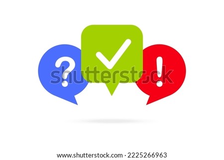 Quiz logo with speech bubble symbols. Questionnaire icon, poll sign, concept of social communication, chatting, interview, discussion, talk, team dialog. Vector illustration