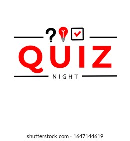 Quiz logo symbol. Quiz pub poster or banner template for night or bar party with thematic brainy games, answering questions. Flat vector illustration.