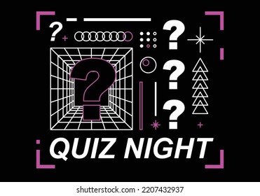 Quiz Night Announcement Poster Design Web Banner Background Vector Illustration. Pub Quiz Held In A Pub Or Bar, Night Club. Modern Pub Team Game. Questions Game