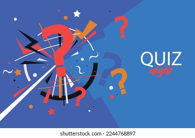 Quiz night announcement poster design web banner background vector illustration. Pub quiz held in a pub or bar, night club. Modern pub team game. Questions game