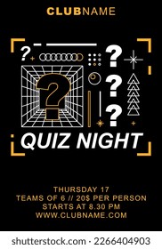 Quiz night announcement poster design web banner background vector illustration. Pub quiz held in a pub or bar, night club. Modern pub team game. Questions game