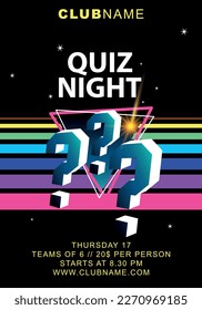 Quiz night announcement poster design web banner background vector illustration. Pub quiz held in a pub or bar, night club. Modern pub team game. Questions game