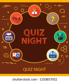 Quiz night flat icons concept. Vector illustration. Element template for design.