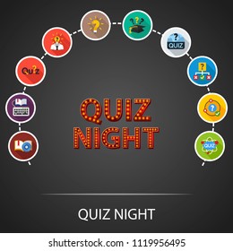 Quiz night flat icons concept. Vector illustration. Element template for design.