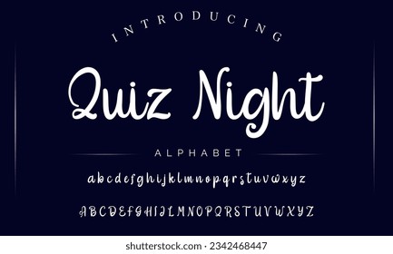 Quiz Night Hand drawn vector alphabet. Modern monoline signature script font. Elegant Signature Font. Best Alphabet Beautiful Calligraphy Signature Font lettering handwritten