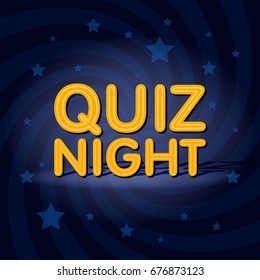 Quiz Night Neon Light Sign In Retro Twist Background With Stars. Poster Template Vector Illustration.