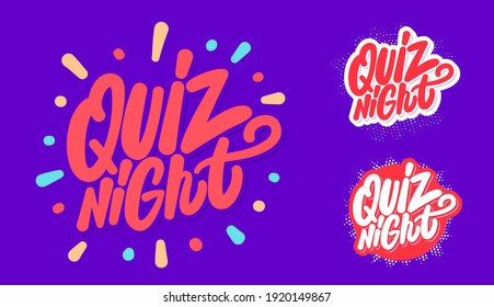 Quiz night. Vector handwritten lettering banners set.