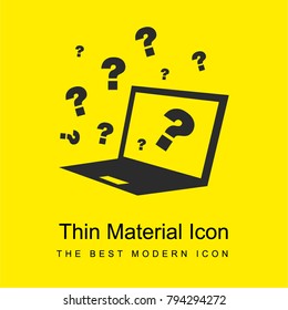 Quiz on computer with question signs around bright yellow material minimal icon or logo design
