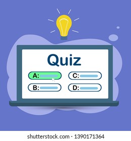 Quiz on your computer screen with answer choices. Vector illustration