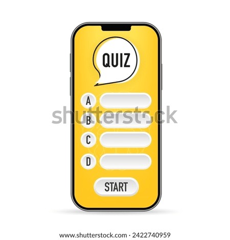 Quiz online game interface on the smartphone screen. UI smartphone application design. Answer the question mark. Examination test and answers for a TV show. Chat quiz think. Vector illustration