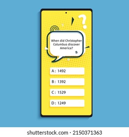 Quiz online game interface in paper cut style. Yellow and black color trivia mobile app papercut art template. UI smartphone application design. Craft vector flat screens questionnaire game.