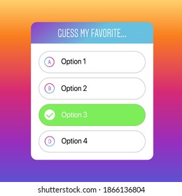Quiz Option Instagram Sticker  Guess my Favourite  Social Media Sticker Vector Illustration