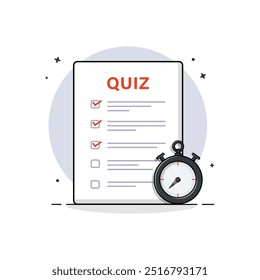 Quiz Paper with Stopwatch Vector Illustration. Quiz Time Concept Design