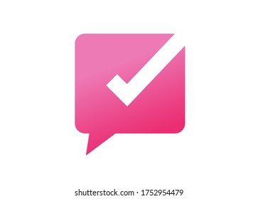 Quiz poll logo check mark message icon vector or interview discussion chat logotype with bubble speech ask checkmark flat red color design, concept of competition poll game sign, interrogate label
