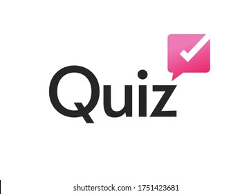Quiz poll logo icon vector or interview discussion idea logotype sign with bubble speech checkmark flat design, concept of competition poll game sign or interrogate chat insignia