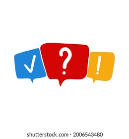 Quiz poll mark icons. Questionnaire signs cartoon flat bubble speech elements, discussion group concept. Vector illustration