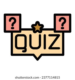 Quiz Problem Symbol Umriss Vektorgrafik. Wortbildung. Poster zeigen Farbe flach