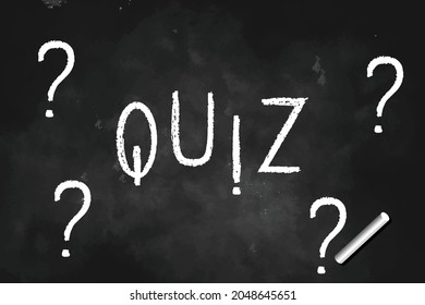 Quiz And Question Mark Drawn with white Chalk on black board vector illustration  symbol