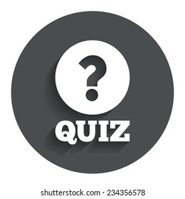 Quiz with question mark sign icon. Questions and answers game symbol. Gray flat button with shadow. Modern UI website navigation. Vector