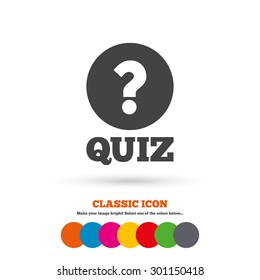 Quiz with question mark sign icon. Questions and answers game symbol. Classic flat icon. Colored circles. Vector