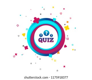 Quiz with question marks sign icon. Questions and answers game symbol. Colorful button with icon. Geometric elements. Vector