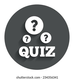 Quiz with question marks sign icon. Questions and answers game symbol. Gray flat button with shadow. Modern UI website navigation. Vector
