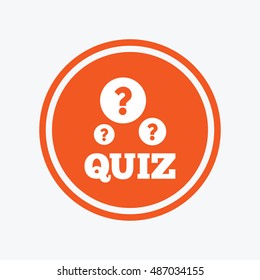 Quiz with question marks sign icon. Questions and answers game symbol. Graphic design element. Flat quiz symbol on the round button. Vector