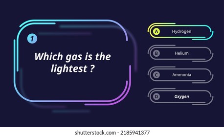 Quiz questions d test menu choice for game, vector template frames. Quiz game multiple questions and answers options menu with letters, UI background layout for intellectual guess game show svg