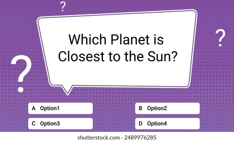 Quiz questions game test menu choice.Quiz and game show template  for TV show or trivia game. Riddle with question and answer options. Vector interface of modern digital for computer or mobile phone. 