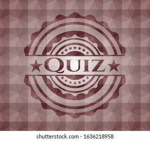 Quiz red emblem or badge with abstract geometric pattern background. Seamless.