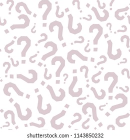 Quiz seamless pattern. Question marks, doubt, faq background. Simple endless repeating motif. Poll, survey, interrogation, query background. Template for opinion poll, public pollVector illustration.