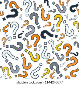 Quiz seamless pattern. Question marks, doubt, faq background. Simple endless repeating motif. Poll, survey, interrogation, query background. Template for opinion poll, public pollVector illustration.