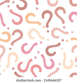 Quiz seamless pattern. Question marks, doubt, faq background. Simple endless repeating motif. Poll, survey, interrogation, query background. Template for opinion poll, public pollVector illustration.