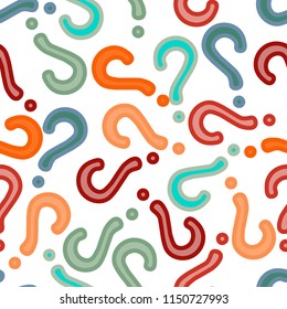 Quiz seamless pattern. Question marks, doubt, faq background. Simple endless repeating motif. Poll, survey, interrogation, query background. Template for opinion poll, public pollVector illustration.