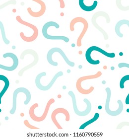 Quiz seamless pattern. Question marks, doubt, faq background. Simple endless repeating motif. Poll, survey, interrogation, query background. Template for opinion poll, public pollVector illustration.