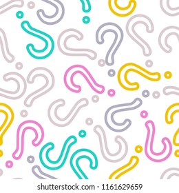 Quiz seamless pattern. Question marks, doubt, faq background. Simple endless repeating motif. Poll, survey, interrogation, query background. Template for opinion poll, public pollVector illustration.