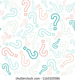 Quiz seamless pattern. Question marks, doubt, faq background. Simple endless repeating motif. Poll, survey, interrogation, query background. Template for opinion poll, public pollVector illustration.