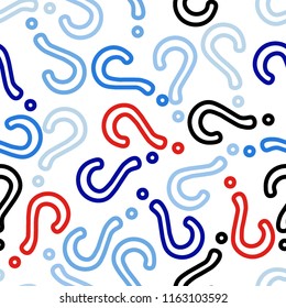Quiz seamless pattern. Question marks, doubt, faq background. Simple endless repeating motif. Poll, survey, interrogation, query background. Template for opinion poll, public pollVector illustration.